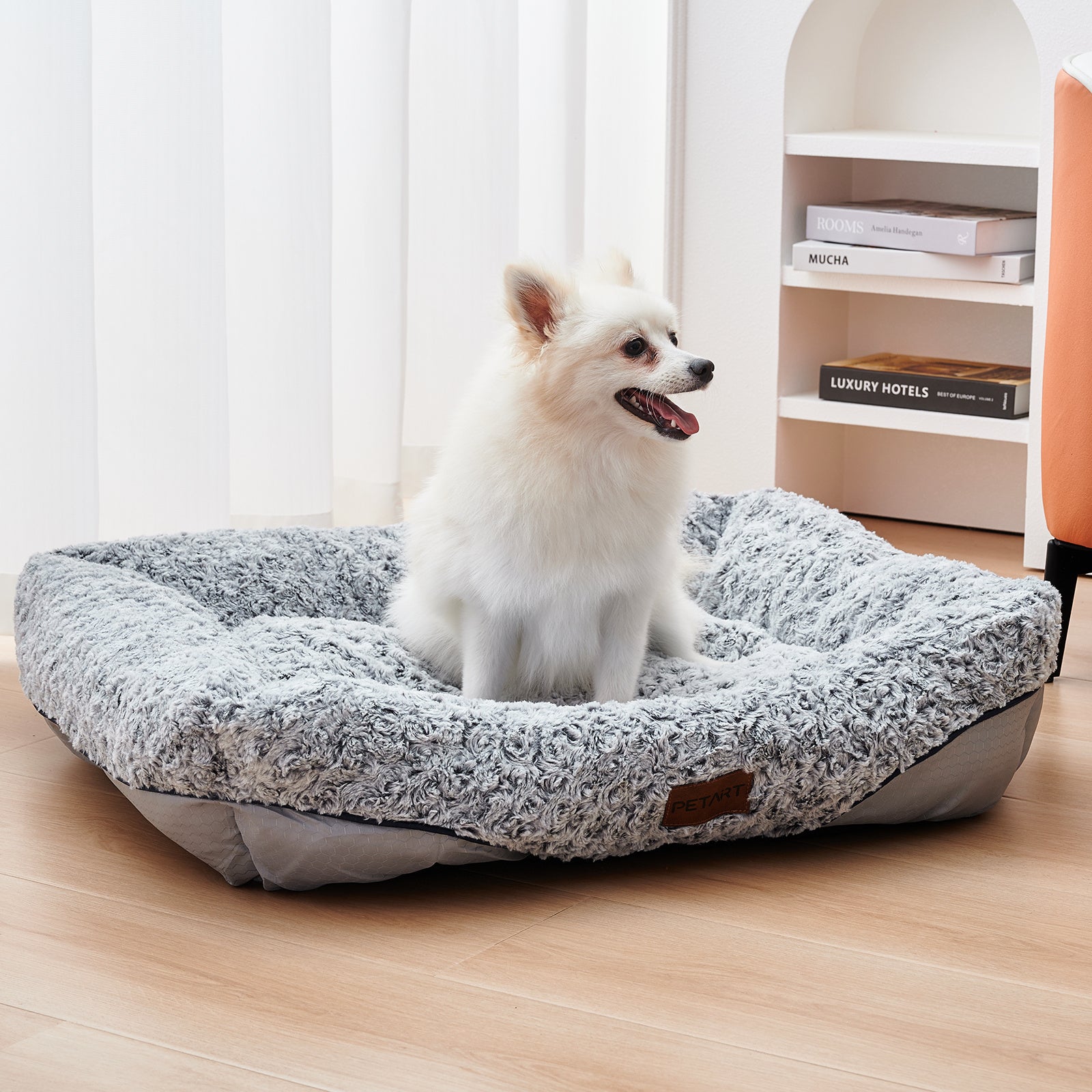 Swirl Rose Velvet Pet Bed with Removable Cushion