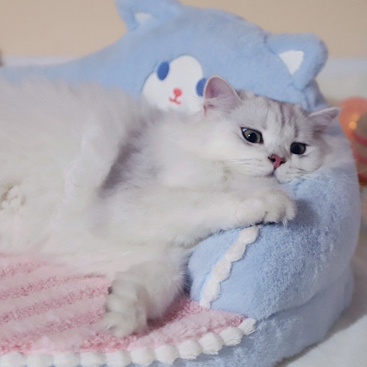 Winter Cat and Small Dog Sleeping Nest