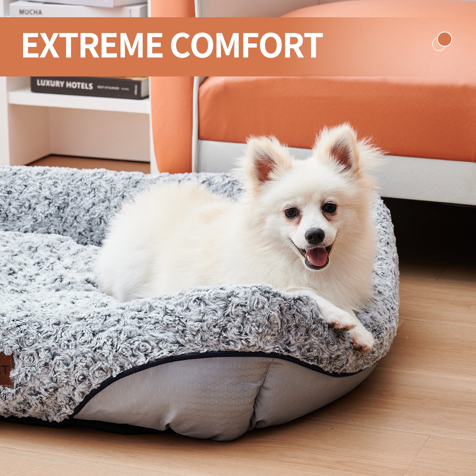 Swirl Rose Velvet Pet Bed with Removable Cushion